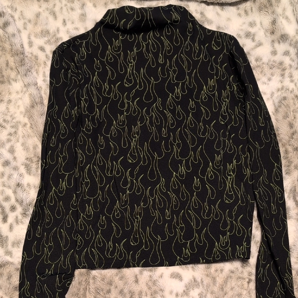 Twik Black and Green Flame Crop Top